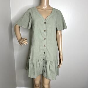 Cupshe Green Button Up Short Sleeve Flounce Dress